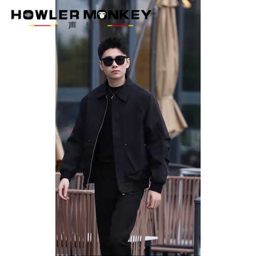 Sound Monkey Khaki Retro Workwear Jacket Men's High-end and Handsome Short Jacket Set Spring and Autumn Mature Style Men's Wear Set Khaki Jacket + Round Neck Sweater Black + Black Suit Pants XL