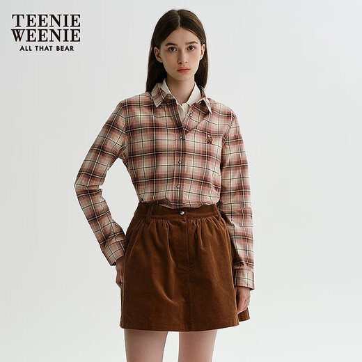 Teenie Weenie Bear Cartoon Plaid Shirt Women's 2025 Winter New Women's Shirt Pink 160/S