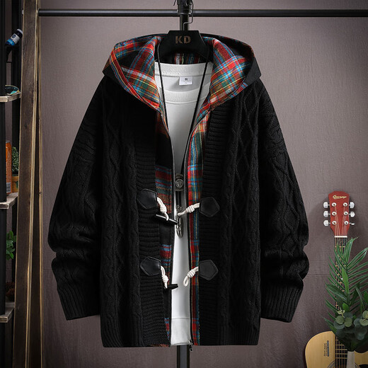 Pierre Cardin fake two-piece cardigan sweater for men spring and autumn 2025 new trendy brand hooded autumn and winter sweater thickened jacket 8997 black XL (about 120~135Jin Jin equals 0.5kg can be worn)