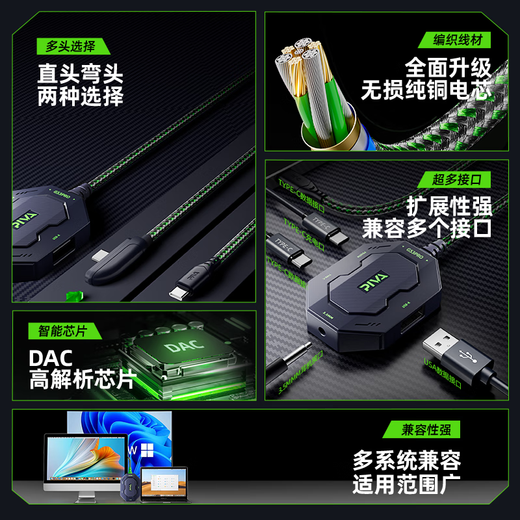 Piva gs3pro adapter type-c docking station ipad tablet game chicken headphone adapter gs3 converter extension suitable for ipad pro2025 apple 17 GS3Pro straight head - 4 in 1 + echo shielding + high resolution