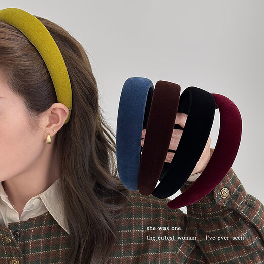 Morning Star Retro Solid Color Wide-brimmed Headband Women's Face Wash Headband Headband High Head Versatile Pressed Hairpin Autumn and Winter Temperament Hair Accessory Yellow Velvet Headband