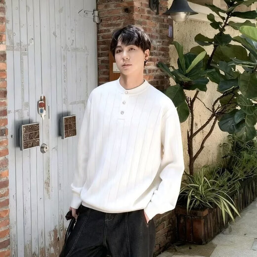 Autumn simple pit Henry collar long-sleeved sweater for men and women loose casual versatile sweater trend black XL