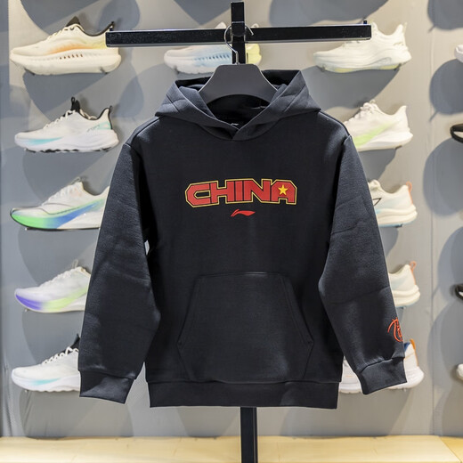Li Ning Children's Hooded Sweatshirt 2025 Winter New Warm Loose Pullover Sweatshirt for Boys and Big Children YWDV445 Black YWDV445-1 130