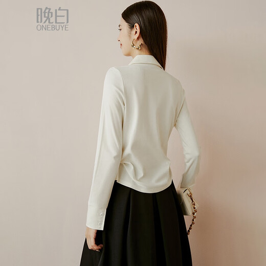 Late white new product 2025 autumn cotton fashion shirt casual lapel solid color skin-friendly commuting shirt for women off-white S