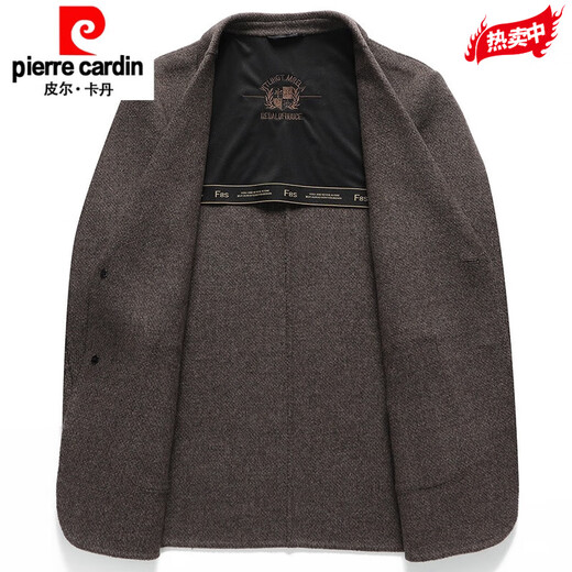 皮尔卡丹（pierre cardin）秋冬季双面呢西装男商务休闲爸爸装外套绵羊毛呢子西服新品 浅咖色 常.规不加内胆 4XL 建议175-190斤
