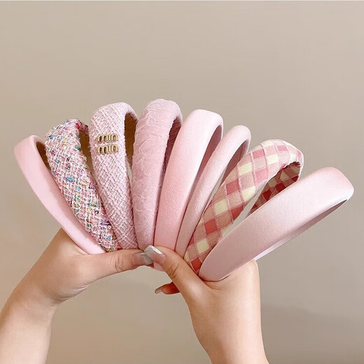 High-top wide-brimmed headband for women 2025 new high-end face-showing small hair-pressing headband washing face hairpin hair bundle headdress pink plaid
