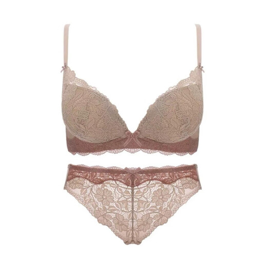 Modal New Underwear Women's Small Breast Gathering and Enlarging Secondary Breast Adjustable Lace Wireless Latex Bra Set Kyoto Tea-Set 70A 32