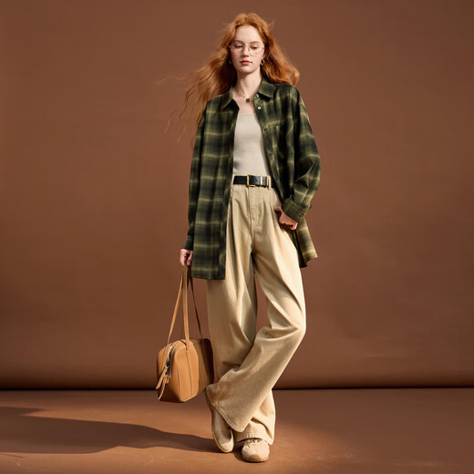 Sancai 2025 new winter plaid shirt lapel loose shirt brushed casual layering Z