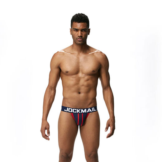JOCKMAIL running men's double underwear men's shorts ice silk sexy sexy U-convex low-waist sports thong men's sapphire blue M