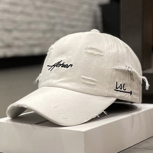 Shijanu Korean version ins retro ripped peaked cap for women spring and autumn fashion sun protection baseball cap trendy white_three circles on the side of the peaked cap (54-58cm) adjustable