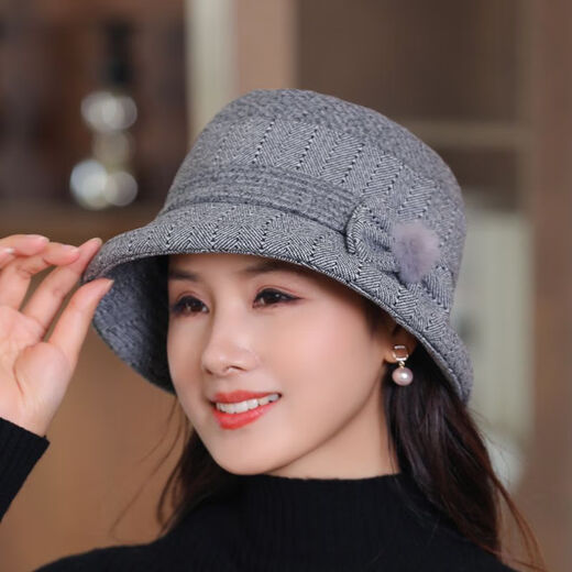 Bisi sheep middle-aged and elderly women's hats for autumn and winter mother's woolen basin hats old ladies and grandmothers cloth hats thickened fisherman hats 2319-deep khaki one-size-fits-all adjustable