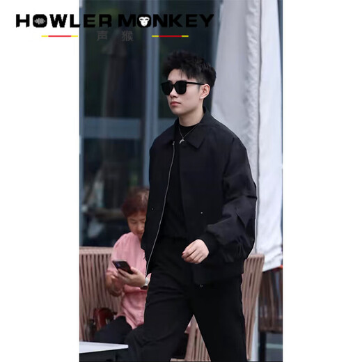 Sound Monkey Khaki Retro Workwear Jacket Men's High-end and Handsome Short Jacket Set Spring and Autumn Mature Style Men's Wear Set Khaki Jacket + Round Neck Sweater Black + Black Suit Pants XL