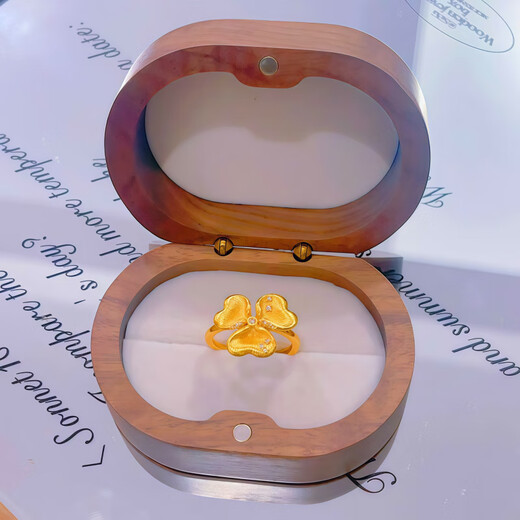 DL 1998 Fat Donglai same style Bengal red gold ring Bengal red jewelry brushed clover ring niche coin finger bow bamboo ring