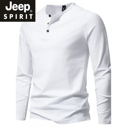 JEEP SPIRIT autumn men's pure cotton Henry collar long-sleeved T-shirt youth European and American simple elastic slim solid color versatile bottoming shirt dark gray XL