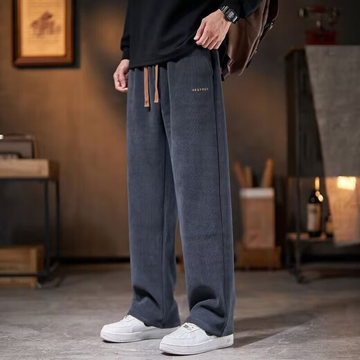 Chenille men's casual pants autumn and winter 2025 new straight loose wide-leg trousers sports corduroy sweatpants for men B97 dark gray clearance special price 2XL heavy upgrade version
