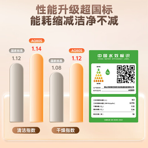 Midea dishwasher, fully automatic household hot air drying, intelligent dishwashing, disinfection, automatic induction, sterilization, drying and storage, 10 sets of AQ80S washable pots