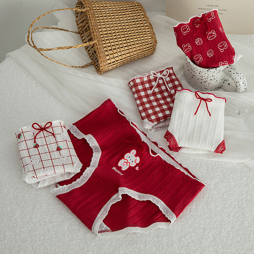 Caramella pure cotton underwear women's breathable briefs sweet and fresh women's shorts girls big children's underwear red lace cartoon style mixed color 3 pieces one size fits all (suitable for 85-120 Jin Jin equals 0.5 kg)