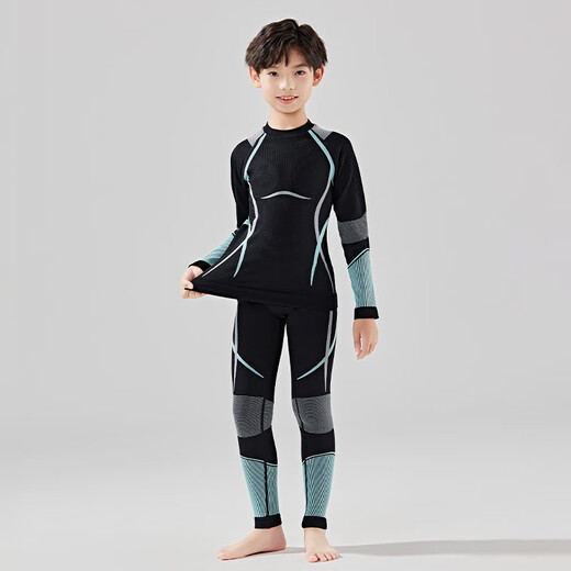 McTicco children's sportswear, boys' tight-fitting quick-drying clothes, basketball track and field training clothes, big children's skiing and cycling clothes base set 27516 black and blue sweat-wicking quick-drying warm and cold-proof 150 150/160 recommended height 145-165cm