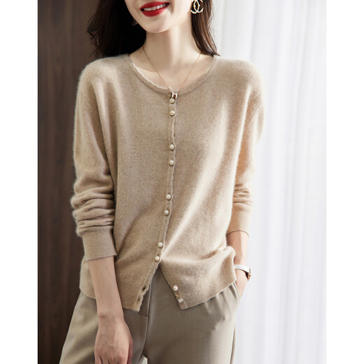 Demana 100% sheep wool cardigan 2025 autumn round neck loose shoulder long sleeve sweater women's top