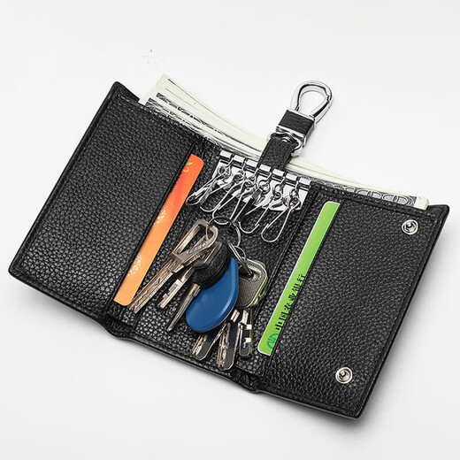 Old men's wallet short business first-layer cowhide vertical key bag three-fold coin purse ticket holder wallet birthday gift