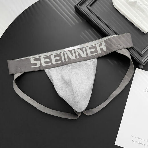 2 pack men's double thong underwear cotton low-waisted sexy butt-lifting U-convex comfortable solid color double thong underwear for boys black + white M