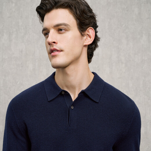 EMZ Ordos Pure Wool Autumn and Winter New Antibacterial Business Casual Polo Collar Knitted Sweater for Men Navy XL Recommended Height 175-180/Weight 150-160 Jin Jin is equal to 0.5 kg