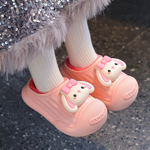 Children's cotton slippers, indoor non-slip and warm winter, waterproof and non-slip for boys and girls, home baby furry outer wear cotton slippers, upgraded version of environmentally friendly material melon red slippers, size 12 38/39 (suitable for 37/38 feet)