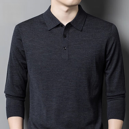 Deer King Optim high-end worsted cashmere sweater men's thin 100 pure cashmere long-sleeved lapel T-shirt middle-aged casual warm sweater black green thick M recommended 125Jin Jin equal to within 0.5 kg