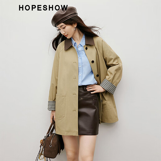 Red Sleeve Retro Casual Windbreaker 2025 Autumn New Women's Barn Style Contrast Color Plaid Splicing Lapel Temperament Jacket Khaki 3038 S