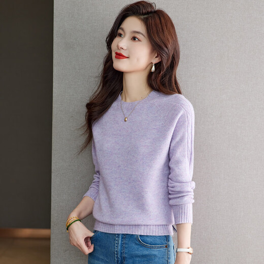 SNOWFLYING 100% sheep wool round neck cardigan women's simple solid color long-sleeved pullover autumn and winter warm sweater