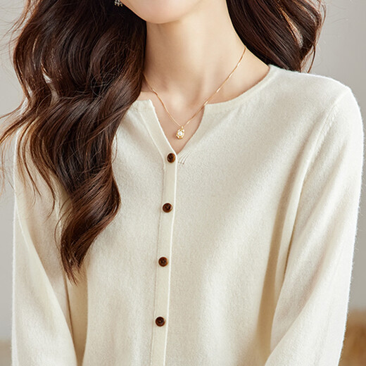 Shexi (Srcr) 100% cashmere short pullover cashmere sweater for women autumn and winter fake button outer knitted base sweater