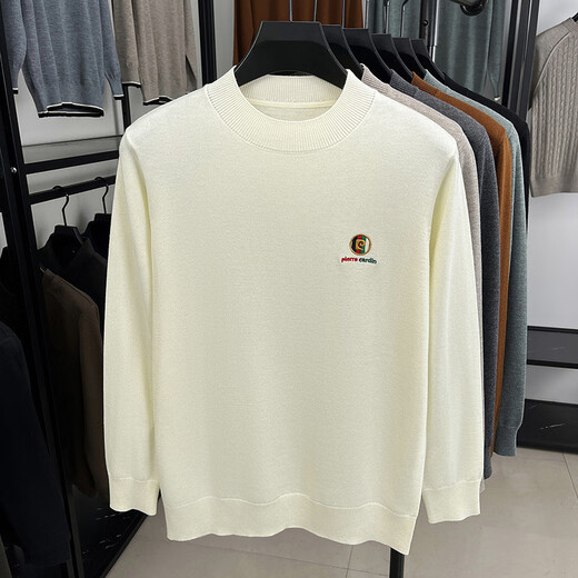 Pierre Cardin's new sweater gray American retro Henry collar sweater men's winter lazy style high-end inner sweater milk white M (110)