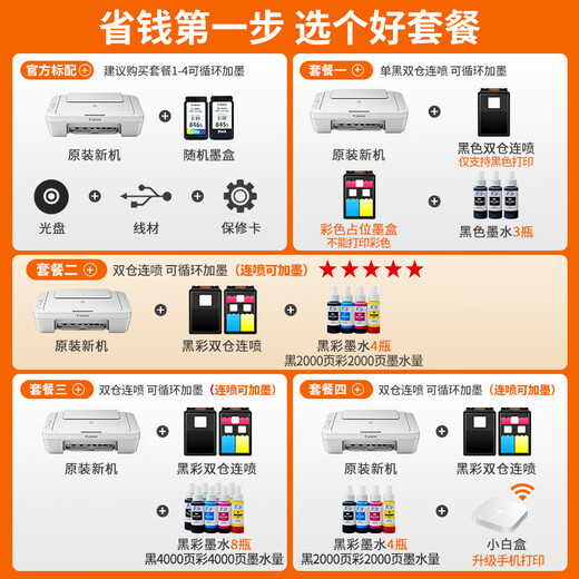 Canon MG2580WH print, copy and scan all-in-one inkjet color printer for home photos, students and offices with ink refill. Package 1 2580 black continuous ink refill + 3 bottles of black ink