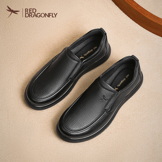 Red Dragonfly casual leather shoes 25 autumn and winter men's shoes sheepskin commuting business middle-aged and elderly comfortable dad shoes WTA45031 black 42