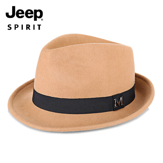 JEEP hat men's pure wool green middle-aged and elderly small top hat autumn and winter warm outdoor British jazz hat manufacturer direct approval black M (56-58cm)