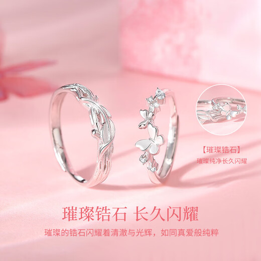 BJYL Become a Butterfly S925 sterling silver couple ring, a pair of rings, light luxury open ring, anniversary gift for girlfriend and wife, Become a Butterfly - Couple Ring (Butterfly Gift Box)