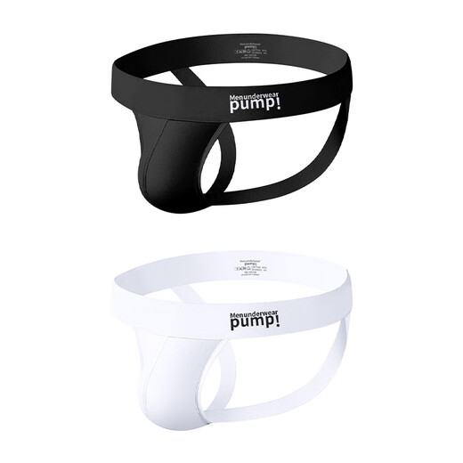 Slim white small W sexy men's gay double underwear cotton black and white low waist back empty thong black 2XL