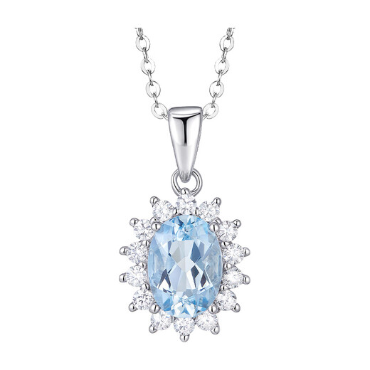IL&CO Youke natural aquamarine necklace female Princess Diana pendant S925 silver birthday Valentine's Day gift for girlfriend and wife