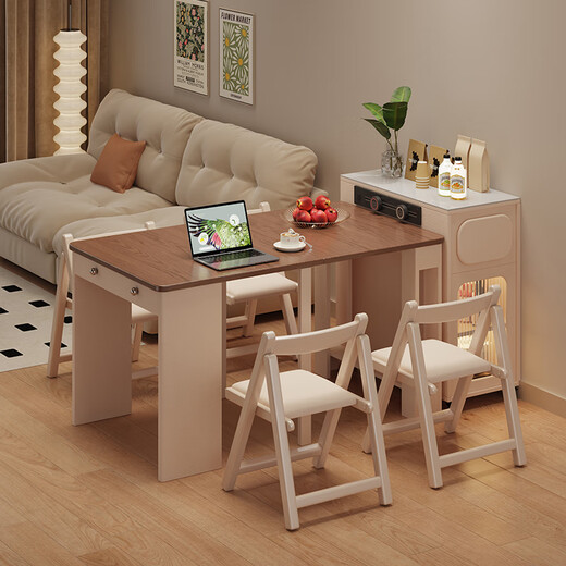 Isabel movable island integrated dining table small apartment home simple restaurant retractable storage with socket folding dining table one table and two chairs丨1.8cm thick solid wood countertop ENF pure grade solid wood-nearly 0 formaldehyde