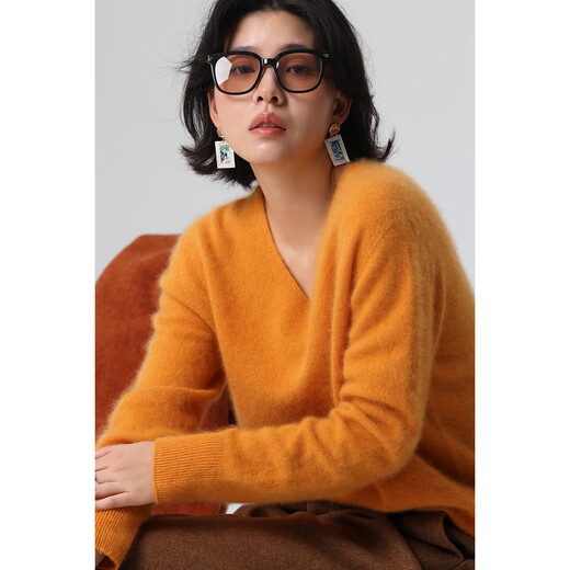 Xingshi WeTHEE cashmere wool small brushed orange orange forest green V-neck warm pullover sweater winter forest green one size