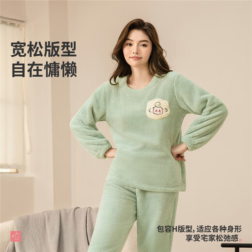 Urban Beauty Pajamas Women's Suit Coral Velvet Plush Cartoon Warm Plus Velvet Pullover Underwear Long Sleeve Home Clothes 2H3211