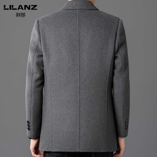 Lilan Men's Double-sided Cashmere Coat Winter Men's Medium Lapel Business Casual Middle-Aged Woolen Woolen Coat Dark Gray