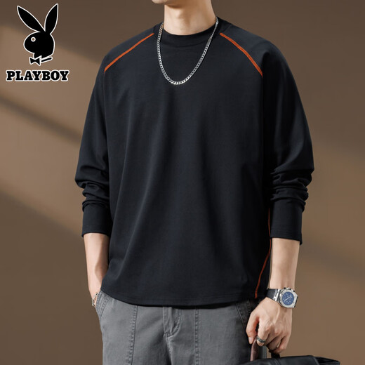 Playboy (PLAYBOY) Striped Long Sleeve T-Shirt Men's Autumn American Retro Trendy Brand Sports Bottoming Shirt Cycling Jersey Spring and Autumn Style Inner Sweatshirt Mountain Green (Purple Line) L
