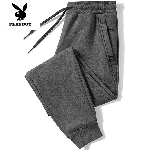 Playboy (PLAYBOY) brand pure cotton men's loose leggings sweatpants 2025 autumn new fashion casual long pants men's new style 881 black M 90-110Jin Jin equals 0.5 kg