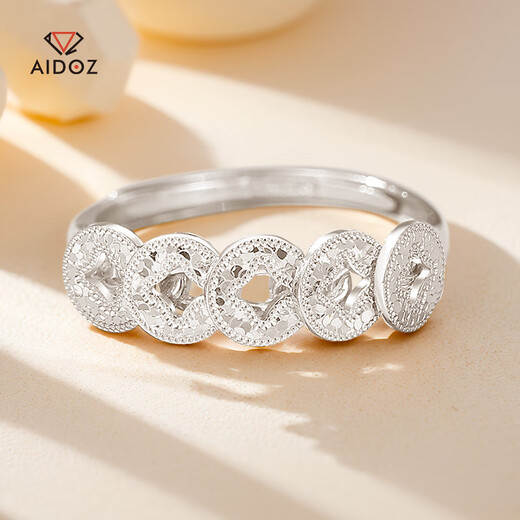 Aido Diamond pt950 Platinum Five Emperors Coin Ring Women's Platinum Crushed Ice Five Coins Ring Live Live 3.7-3.9g