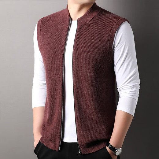 100% pure wool cardigan vest men's stand-up collar sweater vest Puyuan sweater waistcoat sleeveless top for young and middle-aged people dark blue gray 2XL 185/100A