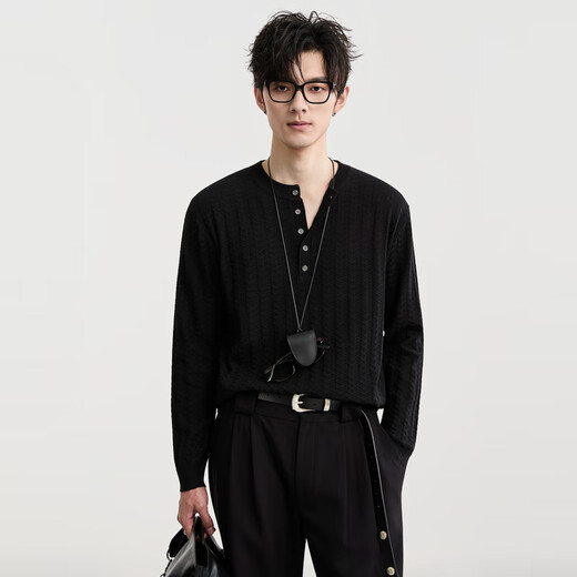 Earl Zall Henry collar jacquard texture 25 autumn knitted long-sleeved T-shirt men's casual bottoming shirt