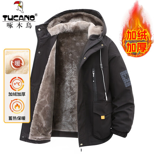 Woodpecker (TUCANO) Velvet Jacket Men's Autumn and Winter 2025 New Jacket Men's Thickened Cotton Clothes Loose Warm Cotton Jacket Coldproof Clothes 909 Gray Velvet Fashion & Warmth XL Recommended 140-160 Jin Jin equals 0.5 kg