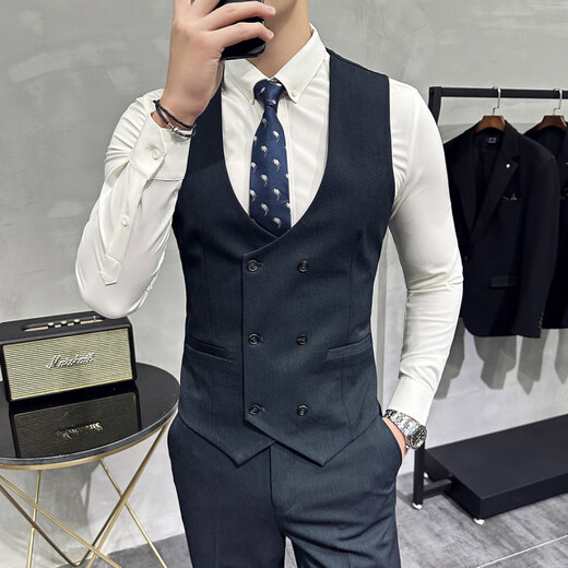 ROMON Slim Suit Vest Suit Male Wedding Groomsmen Group Dress Business Casual Large Size Work Wear Vest Top Black Single Vest M