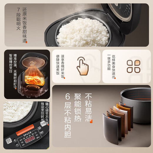 SIPOUIP rice cooker household small 2-3 people large capacity rice cooker 0 coating first class energy efficiency rice cooker inner pot 316 stainless steel health ball kettle non-stick inner pot quick cooking 4L blue diamond energy-concentrated inner pot/intelligent appointment timer 2-5 people about 4-6 bowls